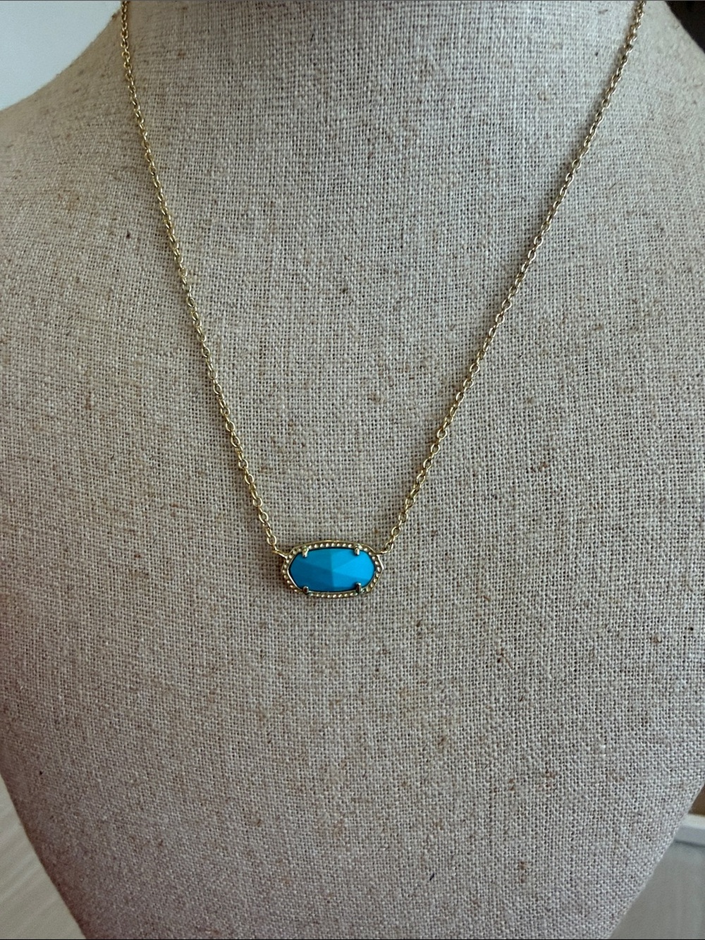 Kendra Scott Gold Necklace with Bright Turquoise Oval Stone